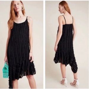 Anthropologie NWT Eri + Ali Fringed Asymmetrical Slip Dress Black XS